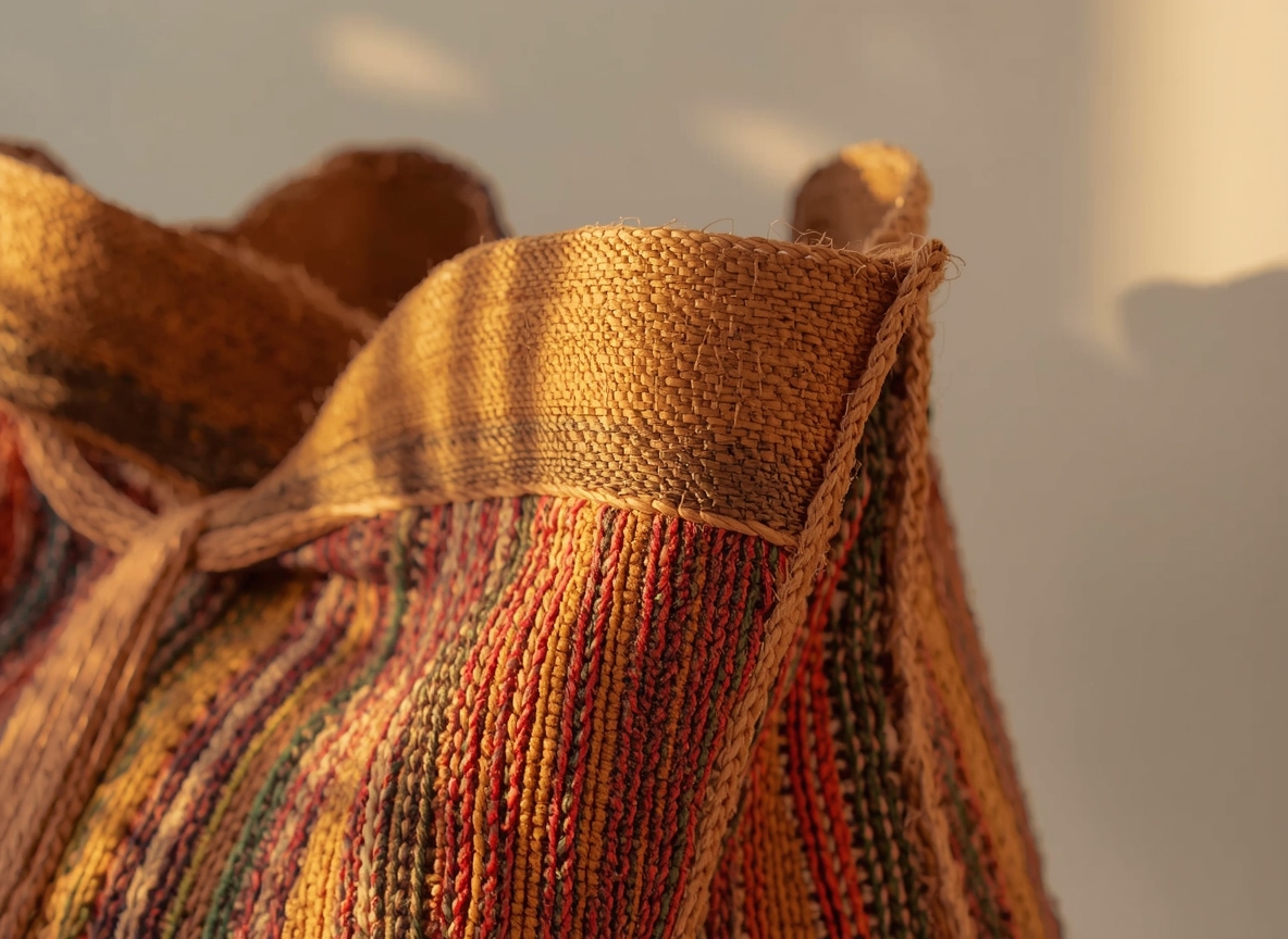 Ambachtelijk detail van handgemaakte stoffen tas