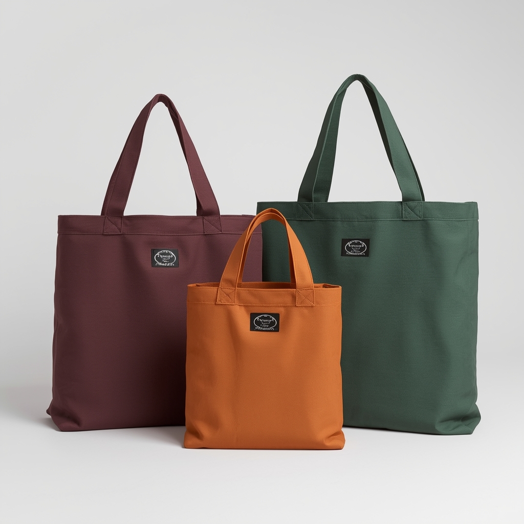 Set van drie katoenen zakjes in verschillende maten en kleuren